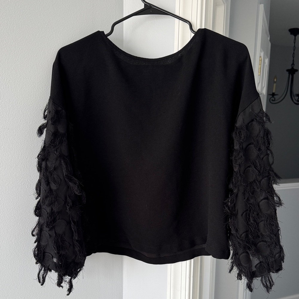 H&M Black Long Sleeve Top with Textured Sleeves
